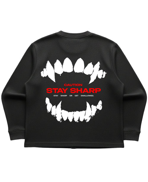 Black waffle knit oversized full-sleeve Back Design