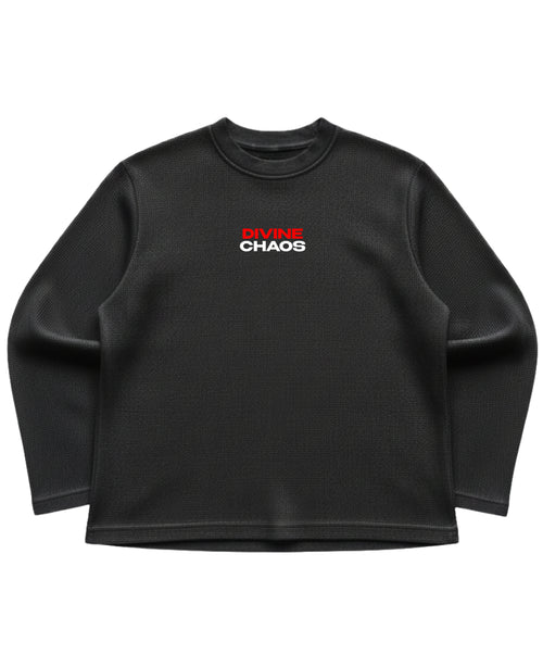 Black waffle knit oversized full-sleeve Front Design